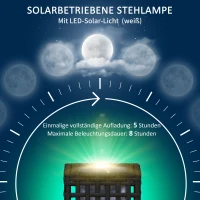 Outsunny Buitenlantaarn met zonnepaneel, automatische inschakeling, 8 uur bedrijfstijd, rotanlook, staal, 15,5 x 15,5 x 46 cm, zwart(m-5)