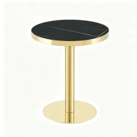 Table d'appoint ronde moderne, stabilité optimale et un gain de place, 59.5x59.5x73.5 cm, Noir+Or(m-2)