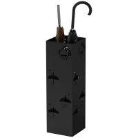 HOMCOM Metalen Paraplustandaard, 4 Haken, Wolk- en Paraplumotief, Druipbak, Zwart(m-10)