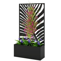 Outsunny verhoogde plantenbak met scherm, bloembak van metaal, tuinklimrek 61 x 23 x 113 cm(m-10)