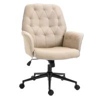 Vinsetto Office Desk Chair, Linen-Feel Fabric Vanity Chair with Adjustable Height, Armrest, Swivel Chair for Home, Beige(m-1)