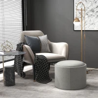 HOMCOM Ronde Opbergpoef met bekleding, linnen, verborgen opbergruimte, omkeerbare deksel, 56 cm x 56 cm x 42 cm, Grijs + Natuurlijk(m-2)