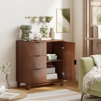 HOMCOM Buffet salon meuble de rangement avec placard à porte 3 tiroirs et étagère réglable 75 x 39 x 80 cm, effet bois marron(m-2)
