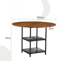 Table ronde 107 cm de diamètre, design industriel élégant, pour 2–4 personnes, 107x107x75 cm, Noyer(m-3)