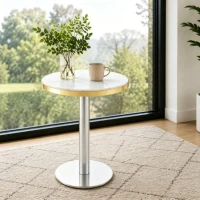 Table d'appoint ronde, plateau anti-rayures facile à nettoyer, 60x60x74 cm, Blanc(m-1)