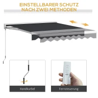 Outsunny Elektrisch/Handmatig Uitschuifbare Zonnescherm, Halfcassette, Afstandsbediening, Aluminium Frame, 2,5 x 2 m, Grijs(m-4)