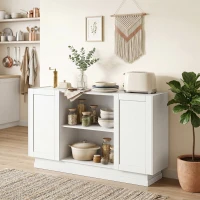 HOMCOM Sideboard Buffet Cabinet, 133 cm Storage Cabinet with 2 Open Shelves, 2 Cupboards and Soft Close Doors, White(m-13)