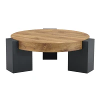 Table basse ronde moderne à 2 niveaux, design démontable et modulable, bords arrondis, 61x61x30 cm, Couleur naturelle(m-12)