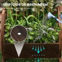Outsunny Floreira de Madeira com 3 Níveis para Exterior Design em Escada com Rodas e Orifícios de Drenagem 61x62x57 cm Madeira Carbonizada(m-5)
