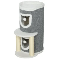 PawHut Árbol Rascador para Gatos Árbol para Gatos 76 cm con Cama 2 Cuevas Postes de Sisal Alfombra Bolas para Jugar Gris(m-11)