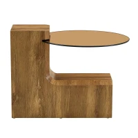 Ensemble 2 tables basses rondes, design 2 niveaux modulable, pieds en L renforcés, 61x61x30 cm, Couleur naturelle(m-12)