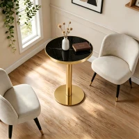 Table d'appoint ronde moderne, stabilité optimale et un gain de place, 59.5x59.5x73.5 cm, Noir+Or(m-4)