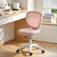HOMCOM Office Chair, Armless Computer Desk Chair with Breathable Mesh, Adjustable Height, Swivel Wheels, Pink(m-8)
