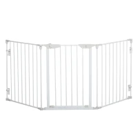 PawHut Pet Safety Gate, 3 Panels Playpen Fireplace, Foldable Metal Fence, Stair Barrier, Room Divider, Fire Guard w/ Automatic Closing Door, White(m-1)