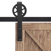 HOMCOM Schuifdeurbeslagset met rustieke uitstraling, Koolstofstaal, 200x4x0,6 cm, tot 90 kg, Zwart(m-7)