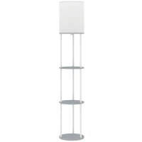 HOMCOM Candeeiro de Pé com Prateleiras 3 Temperaturas de Cor Controlo Remoto e Casquilho E27 Ø29x158 cm Cinzento(m-1)