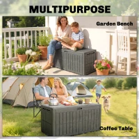 Outsunny 440L Garden Storage Box, Waterproof & UV Resistant Resin Deck Box with Lockable Lid, Pneumatic Gas Rods, Side Handles(m-9)