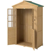 Outsunny Outdoor Wooden Storage Cabinet, Garden Tool Shed with Acrylic Windows for Patio, Light Brown(m-11)