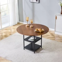 Table ronde 107 cm de diamètre, design industriel élégant, pour 2–4 personnes, 107x107x75 cm, Noyer(m-1)