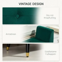HOMCOM Poolsterbank met Opbergruimte, Armleuningen, Fluweelachtig Polyester, Rubberhout, 107 x 42 x 65 cm, Groen(m-6)