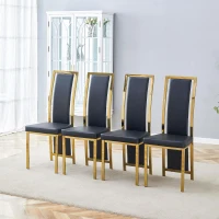 Chaise de salle à manger minimaliste européenne, bordure dorée 3D et dossier haut ergonomique, 44x42.7x109 cm, Noir+Doré(m-4)