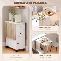 HOMCOM Masă pliabilă cu 2 sertare și dulap, 6 roți și frâne, 120x60x76.5 cm, alb și stejar(m-5)