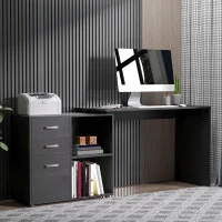 HOMCOM Bureau d'angle bureau droit modulable table de salle à manger 2 en 1 bureau informatique tiroirs x 3 + 2 niches MDF noir(m-10)