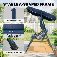 Outsunny 3 Seater Garden Swing Seat Chair Outdoor Bench with Adjustable Canopy and Metal Frame, Blue Stripes(m-6)