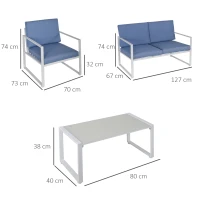 Outsunny Salotto da Giardino, Divano da Giardino, Set Mobili da Esterno con Poltrona da Giardino in Metallo e Poliestere, Bianco e Blu(m-3)