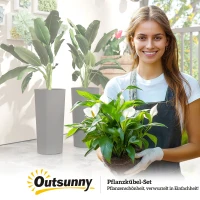 Outsunny Set van 2 stapelbare bloempotten met afvoergaten 35x35 cm, rond, donkergrijs(m-9)