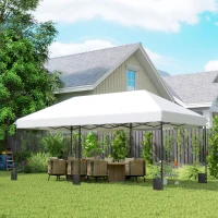 Outsunny Tenda Dobrável 6x3 m Pop-up Altura Ajustável 3 Níveis UPF50+ Fecho Central Sacos de Areia Bolsa com Rodas Prateado(m-10)