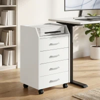Vinsetto Cassettiera da Ufficio in Legno con 4 Cassetti, Ruote e Bordi Rialzati, 40x36x65cm, Bianco(m-10)