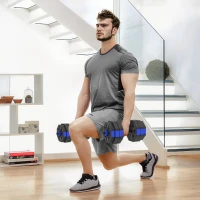 SPORTNOW Ensemble d'Haltères Musculation 6-en-1 Haltère Réglable 30 kg Kettlebell, Barre de Musculation Support pour Pompes Bleu(m-10)