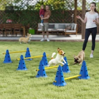 PawHut Dog Agility Equipment Set of Eight Cones, Eight Poles w/ Carry Bag, Four-Piece Adjustable Height Jumping Obstacles Blue(m-10)