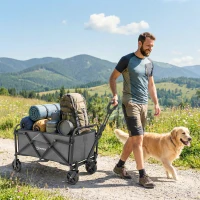 Outsunny Chariot de Jardin Charrette de Transport Pliable Tout-Terrain 66L Charge 68kg Poignée Réglable 81 x 45 x 89 cm Gris(m-10)