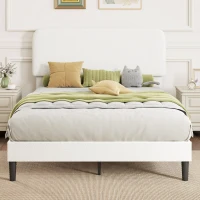 HOMCOM Eenpersoonsbedframe met teddy-fleece hoofdbord, metalen bedframe, eenvoudige montage, wit(m-2)