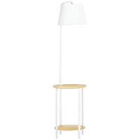 HOMCOM Lámpara de Pie Moderna con Mesita Pantalla de Lino Interruptor de Pie para Salón Dormitorio 43x39,5x162 cm Blanco