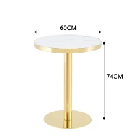 Table d'appoint ronde moderne, stabilité optimale et un gain de place, 60x60x74 cm, Blanc+Doré(m-3)