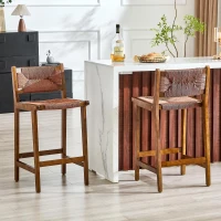 Lot de 2 tabourets de bar, charme maison de campagne, cadre en bois massif, 44x42x89 cm, Noyer(m-4)