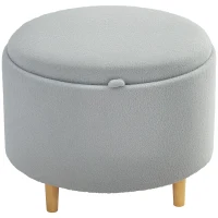 HOMCOM Kruk Gepolsterde Kruk, Teddyfleece, Verborgen Opbergruimte, Omkeerbaar Deksel, 56 cm x 56 cm x 42 cm, Grijs(m-10)