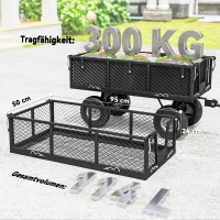 Outsunny Tuinwagen, 4-Wiel Trolley van Staal, Afneembare Zijwanden, 25 cm Wielen, Draaibaar Handvat, 300 kg Laadcapaciteit, Zwart(m-7)