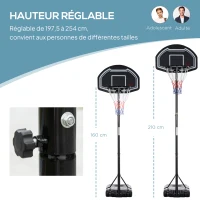 HOMCOM Panier de basket extérieur hauteur réglable 197,5-254 cm panier de basket sur pied à roulettes base remplissable noir(m-4)