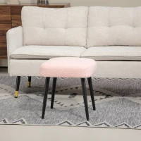 HOMCOM Kruk, Voetsteun, Gepolsterde Zitplaats, Kasjmier-Look, Stalen Poten, 42 x 42 x 44 cm, Roze(m-7)