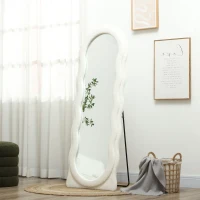 HOMCOM Ganzkörperspiegel 160 x 60 cm Gewölbter Standspiegel mit Wellendesign Bruchsichere Glas Weiß(m-10)