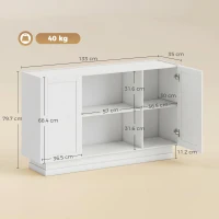 HOMCOM Sideboard Buffet Cabinet, 133 cm Storage Cabinet with 2 Open Shelves, 2 Cupboards and Soft Close Doors, White(m-3)