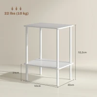 HOMCOM Moderne 2-laagse Bijzettafel met Opbergruimte en Metalen Frame voor Woonkamer, Slaapkamer, Wit(m-3)