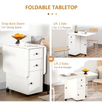 HOMCOM Multi-Storage Six-Person Drop Leaf Dining Table -  White(m-15)