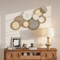 HOMCOM Décoration murale en bois, sculpture murale en bois, design unique à plusieurs disques, 83,8 x 44,5 cm, bois naturel(m-2)