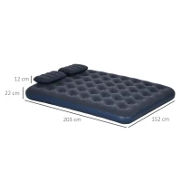 Outsunny Luchtmatras voor 2 Personen, met Handpomp, zacht & duurzaam, 203x152x22cm, Blauw(m-3)
