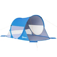 Outsunny Abri de plage tente de plage pliable pop-up automatique instantané protection UV fenêtre arrière grand tapis de sol bleu ciel(m-12)